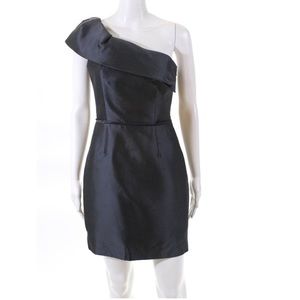 Lela Rose Metallic Gray One Shoulder Dress